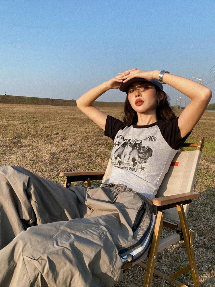 Y2K Kitty Crop Tee