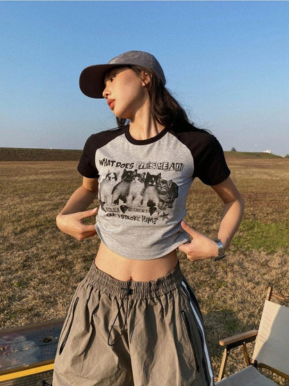 Y2K Kitty Crop Tee
