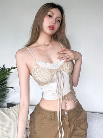 Y2K Lace Asymmetric Patchwork Top