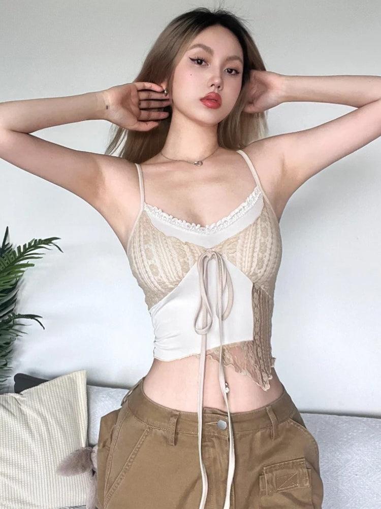 Y2K Lace Asymmetric Patchwork Top