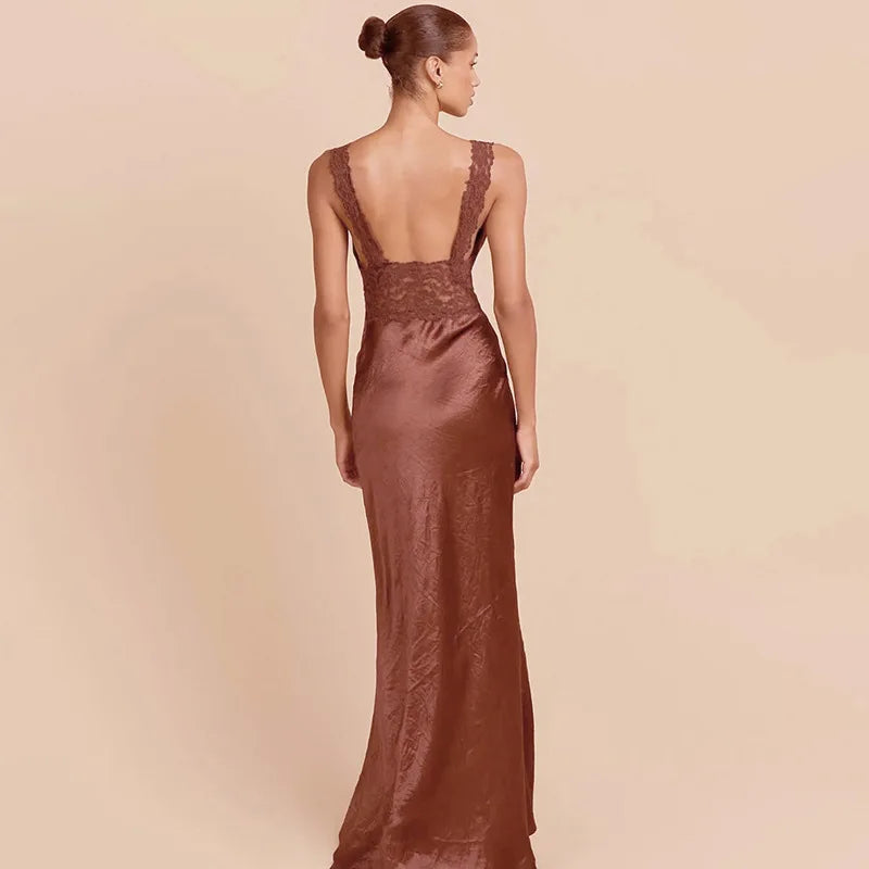 Y2K Lace Bust Satin Maxi Dress