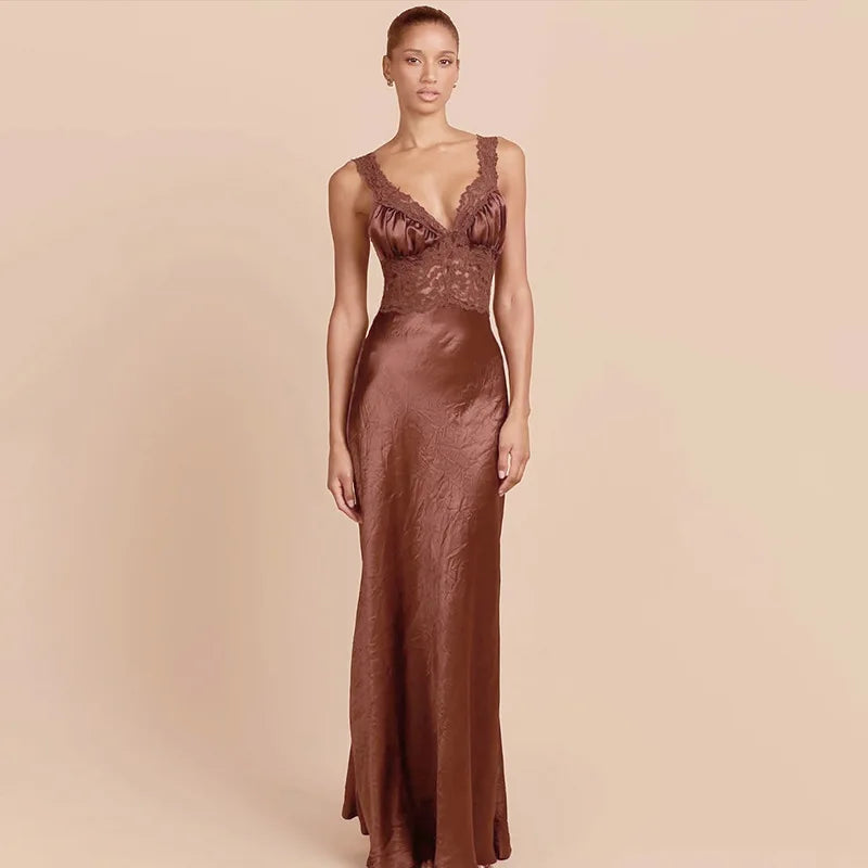Y2K Lace Bust Satin Maxi Dress