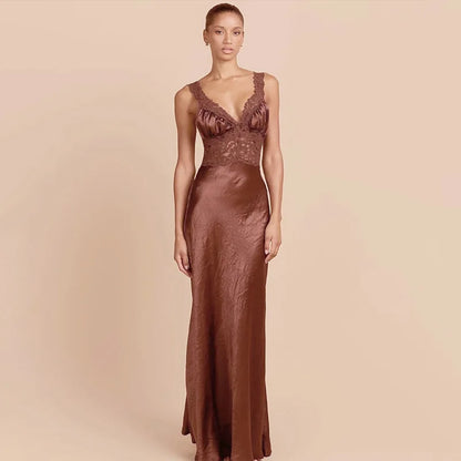 Y2K Lace Bust Satin Maxi Dress
