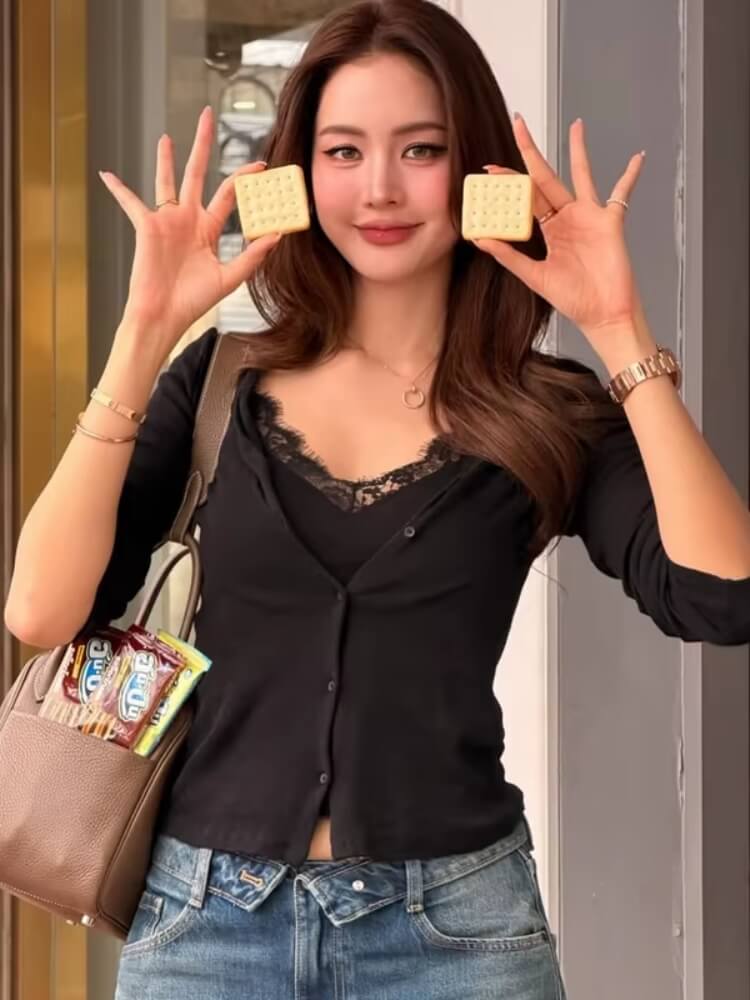 Y2K Lace Cardigan Top
