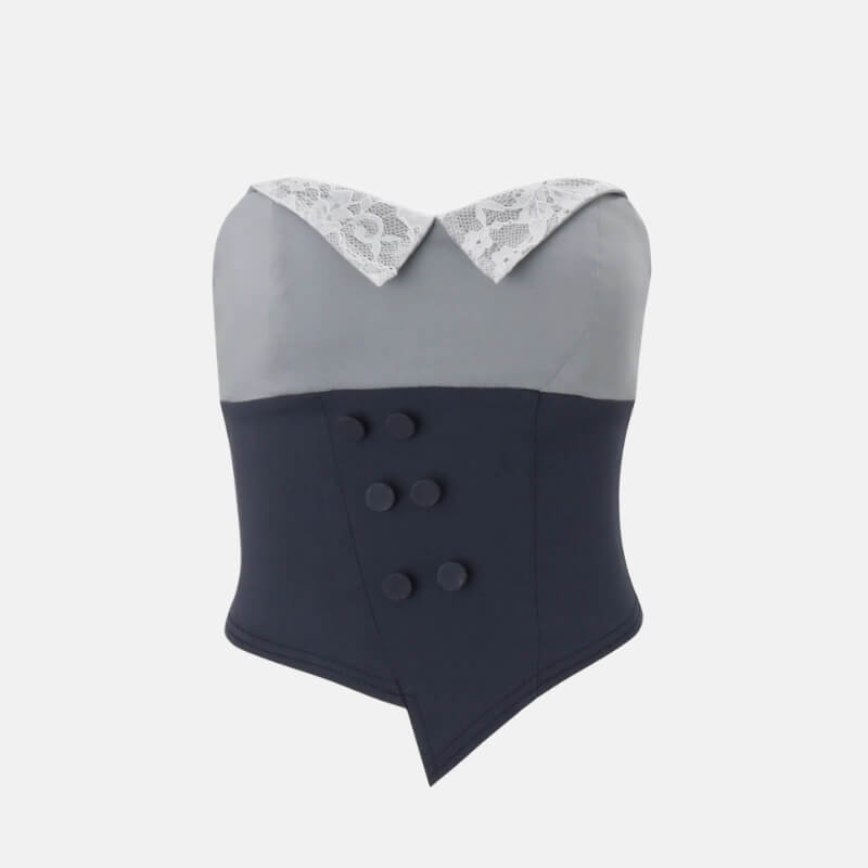 Y2K Lace Collar Detail Crop Top