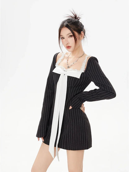 Y2K Lace Strap Bow Mini Dress