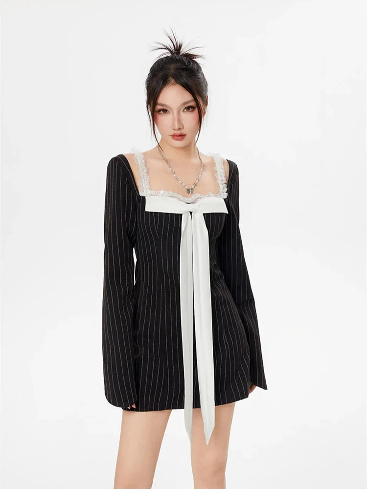 Y2K Lace Strap Bow Mini Dress