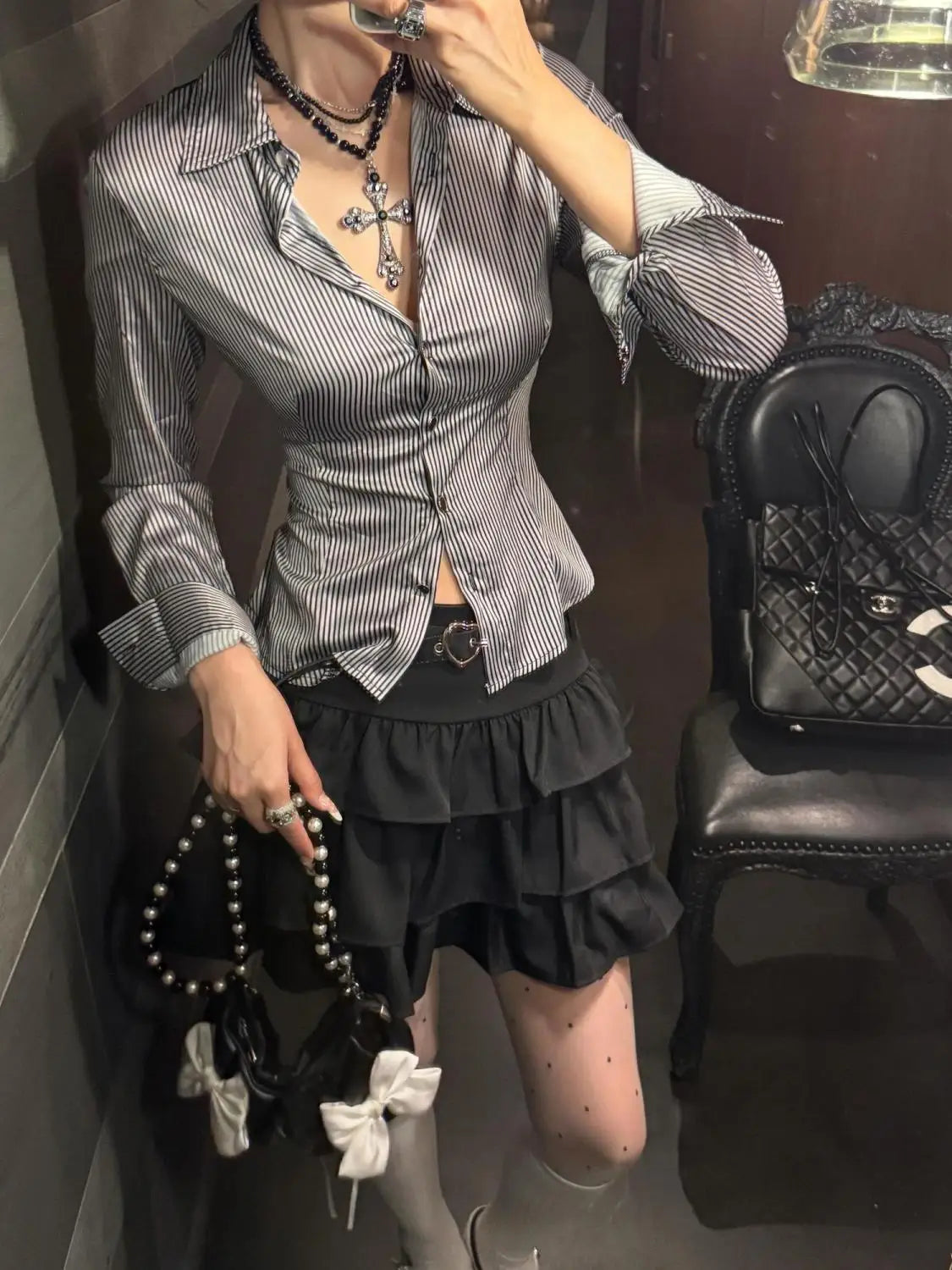 Y2K Lace Tie Back Shirt