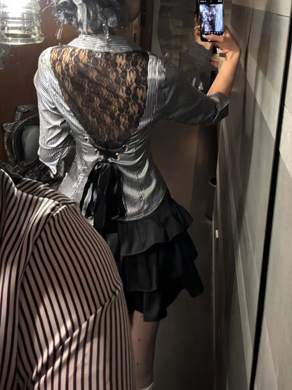 Y2K Lace Tie Back Shirt