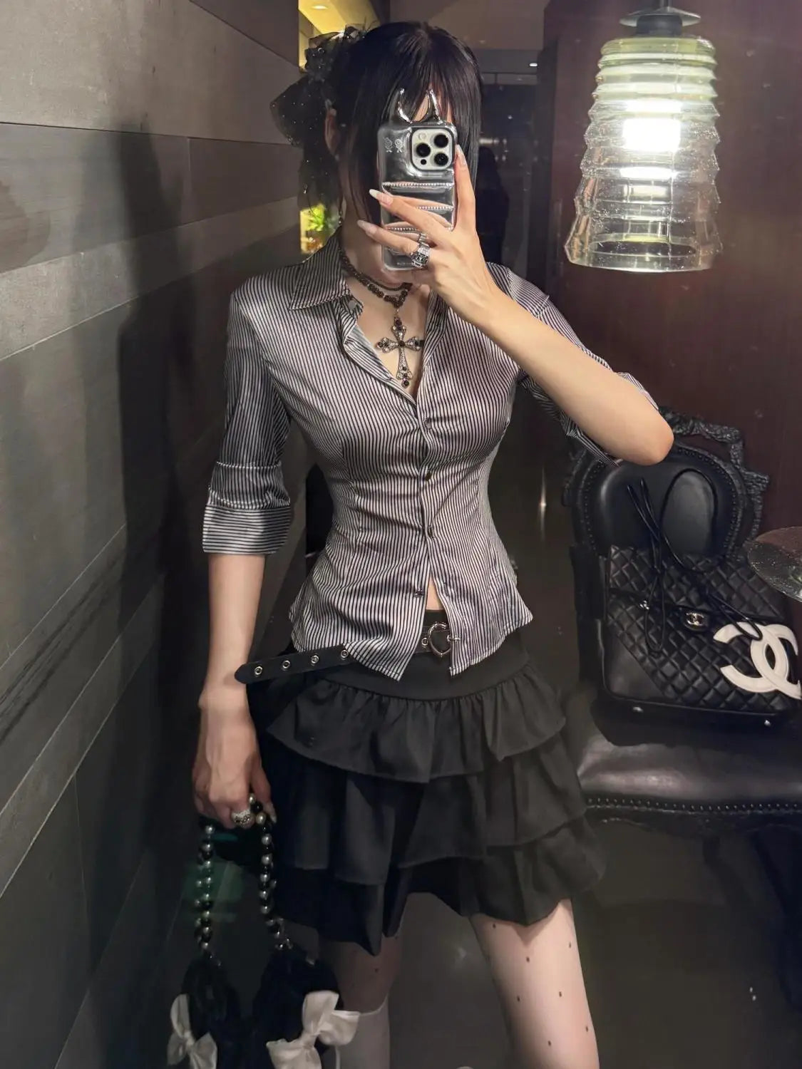 Y2K Lace Tie Back Shirt