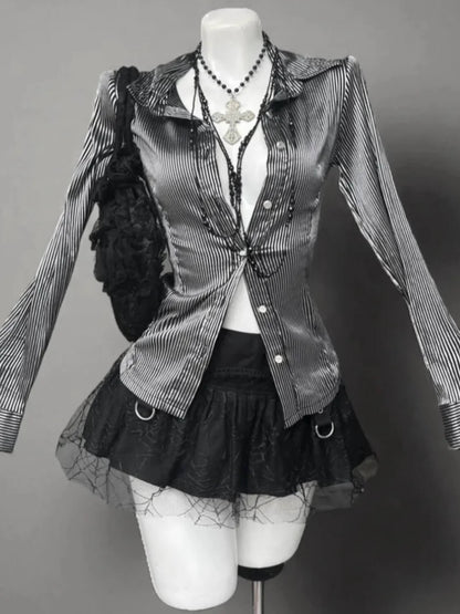 Y2K Lace Tie Back Shirt
