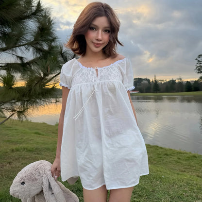 Y2K Lace Trim Babydoll Dress