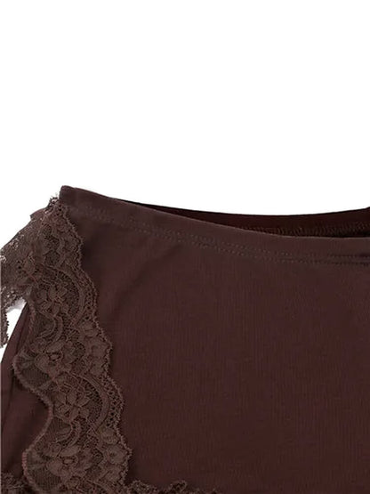 Y2K Lace Trim Bodysuit & Shorts Set