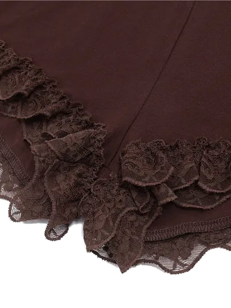 Y2K Lace Trim Bodysuit & Shorts Set