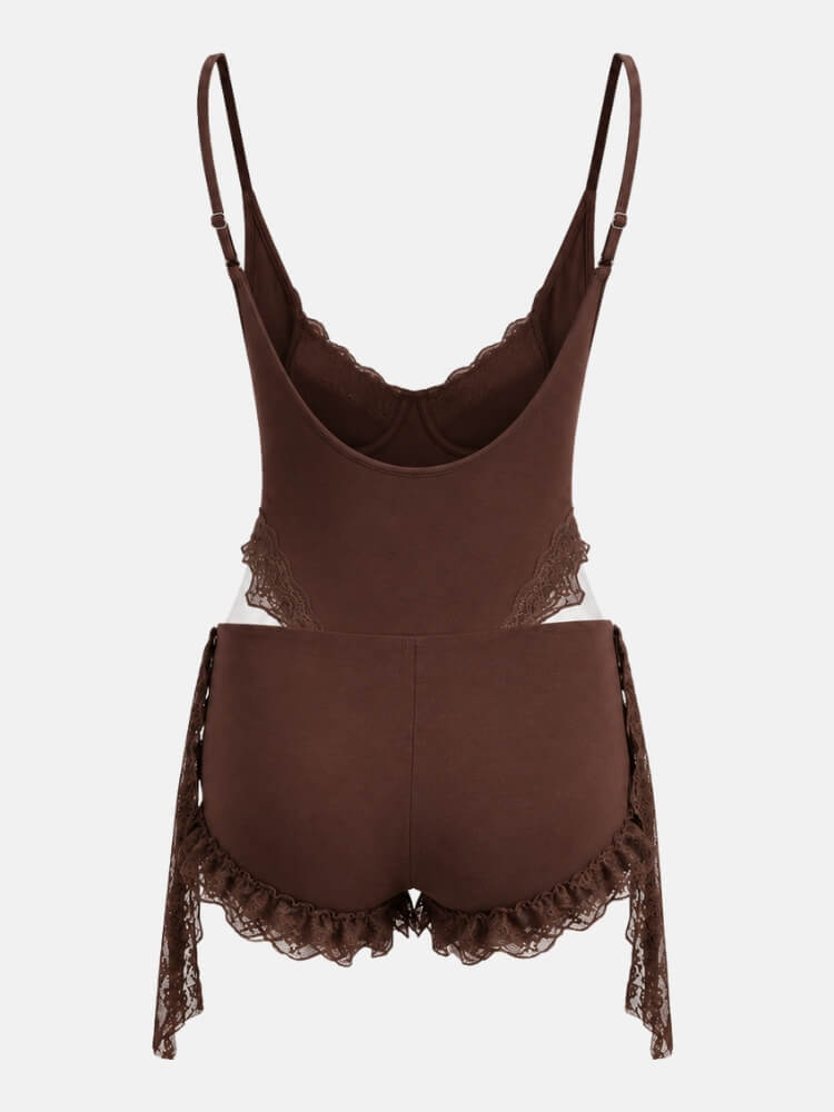 Y2K Lace Trim Bodysuit & Shorts Set