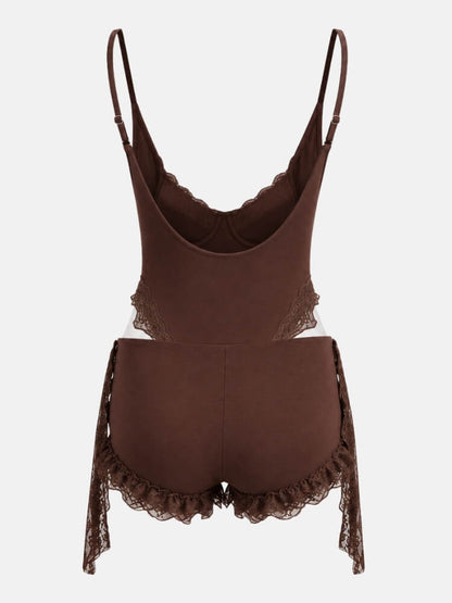 Y2K Lace Trim Bodysuit & Shorts Set