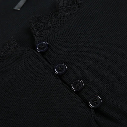 Y2K Lace Trim Button Top