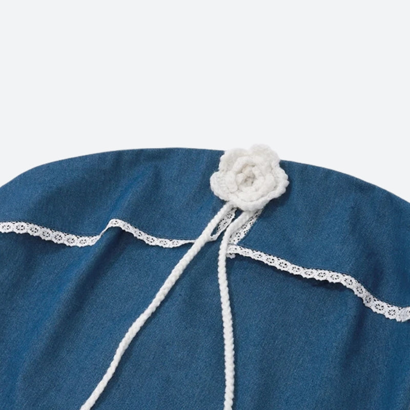 Y2K Lace Trim Denim Tube Top