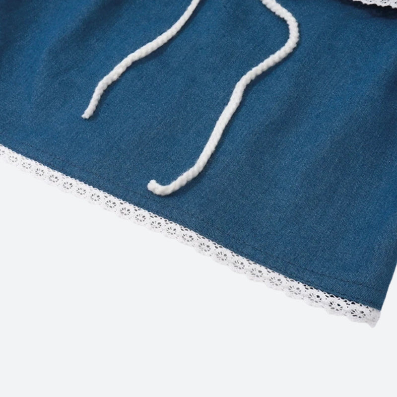 Y2K Lace Trim Denim Tube Top