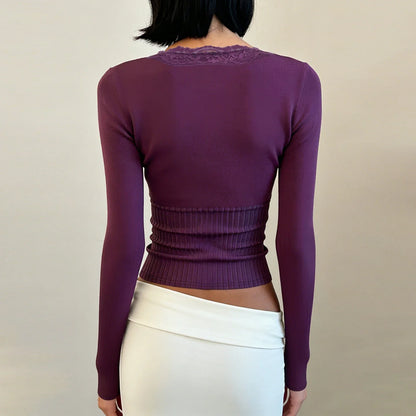 Y2K Lace Trim Henley Top