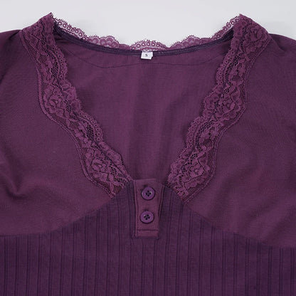 Y2K Lace Trim Henley Top