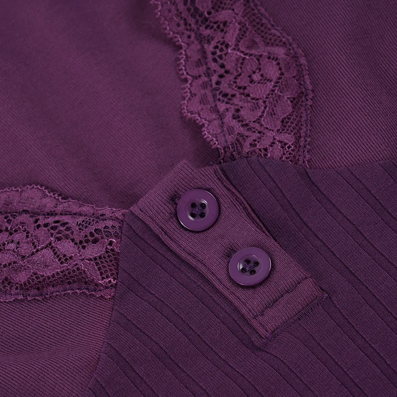 Y2K Lace Trim Henley Top