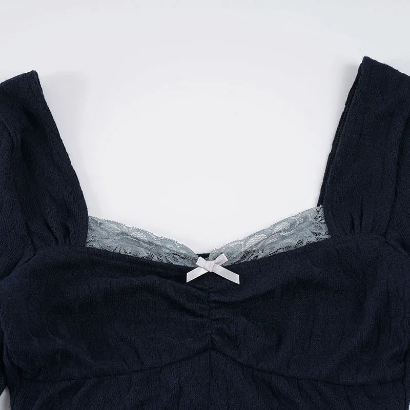 Y2K Lace Trim Knit Top