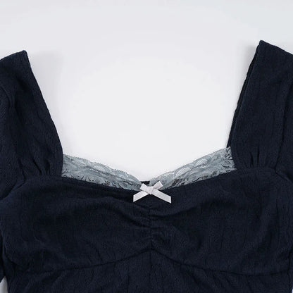 Y2K Lace Trim Knit Top