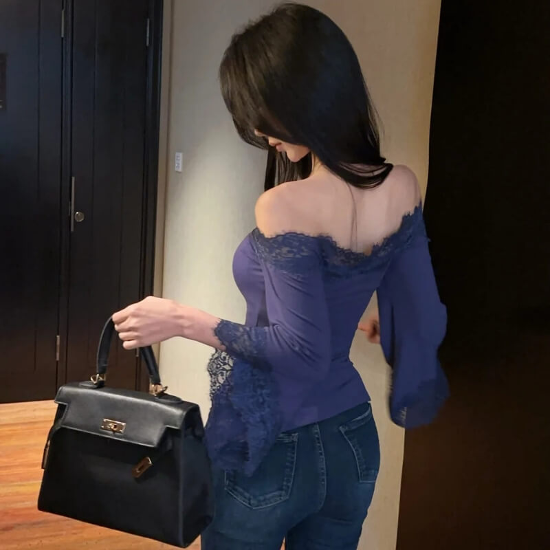 Y2K Lace Trim Off Shoulder Top