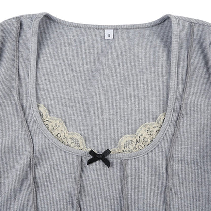 Y2K Lace Trim Ribbed Crop Top