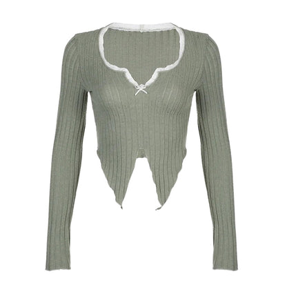 Y2K Lace Trim Slit Plush Top