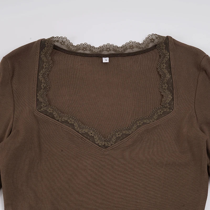 Y2K Lace Trim Square Neck Top