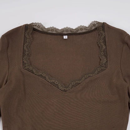 Y2K Lace Trim Square Neck Top