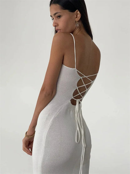 Y2K Lace Up Bodycon Midi Dress