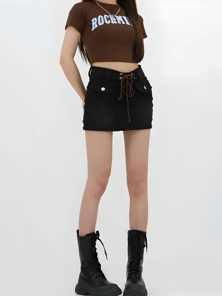 Y2K Lace Up Denim Mini Skort
