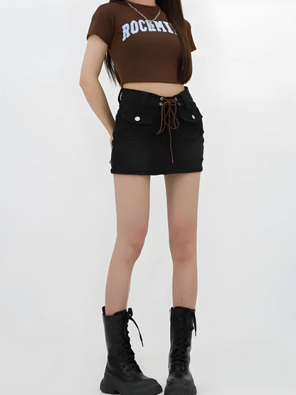 Y2K Lace Up Denim Mini Skort