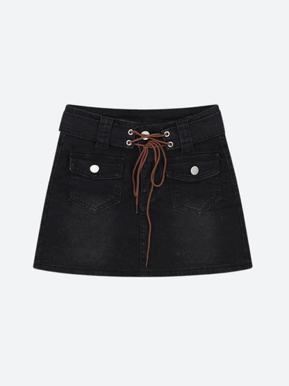 Y2K Lace Up Denim Mini Skort