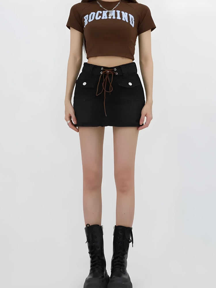 Y2K Lace Up Denim Mini Skort