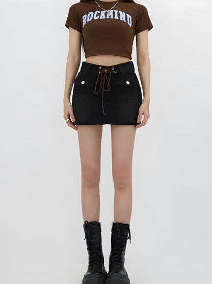 Y2K Lace Up Denim Mini Skort