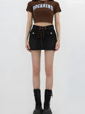 Lace-Up Denim Mini Skirt