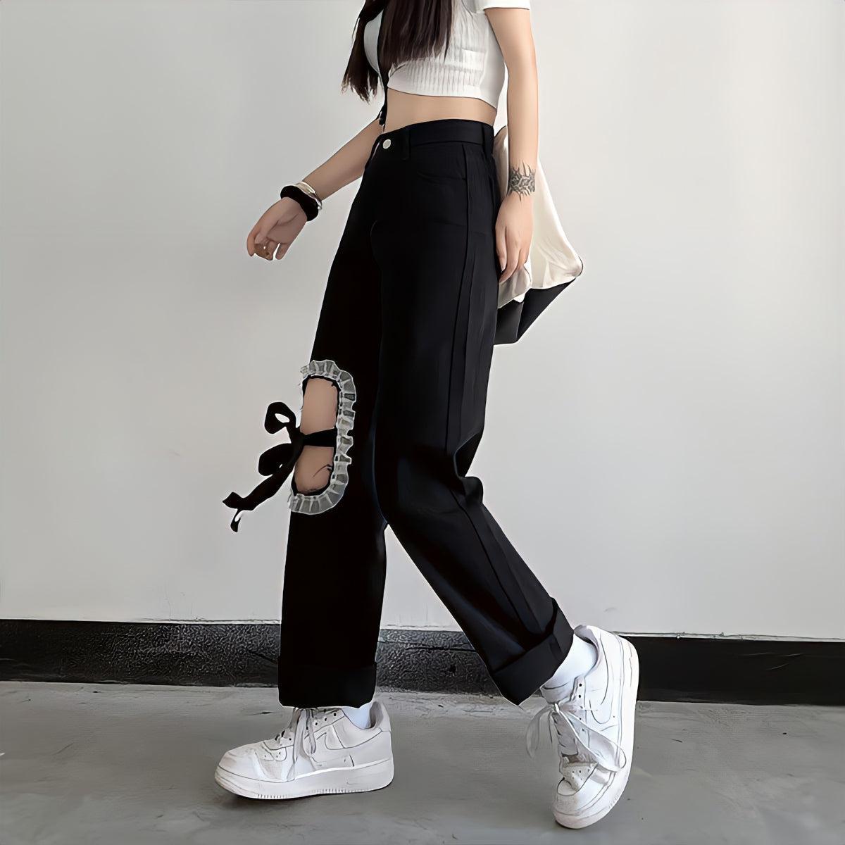 Y2K Lace Up Knee Jeans