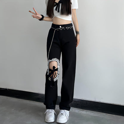 Y2K Lace Up Knee Jeans