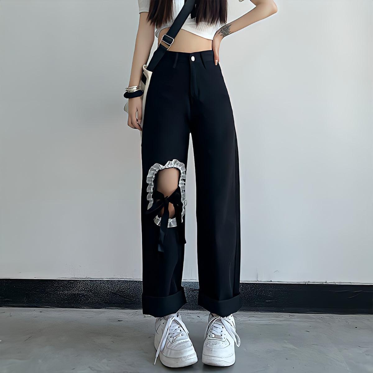 Y2K Lace Up Knee Jeans