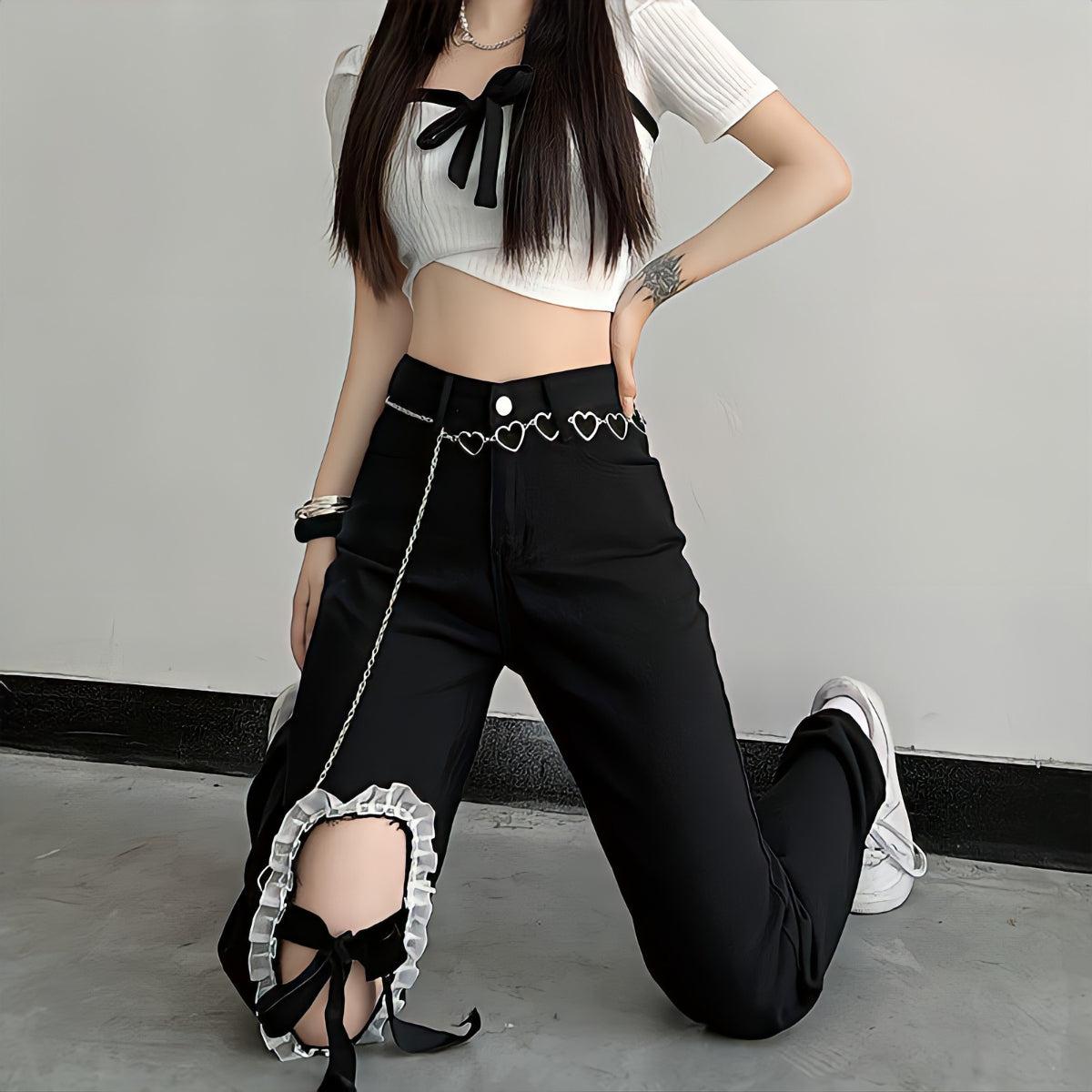 Y2K Lace Up Knee Jeans
