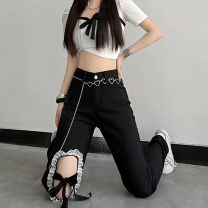 Y2K Lace Up Knee Jeans