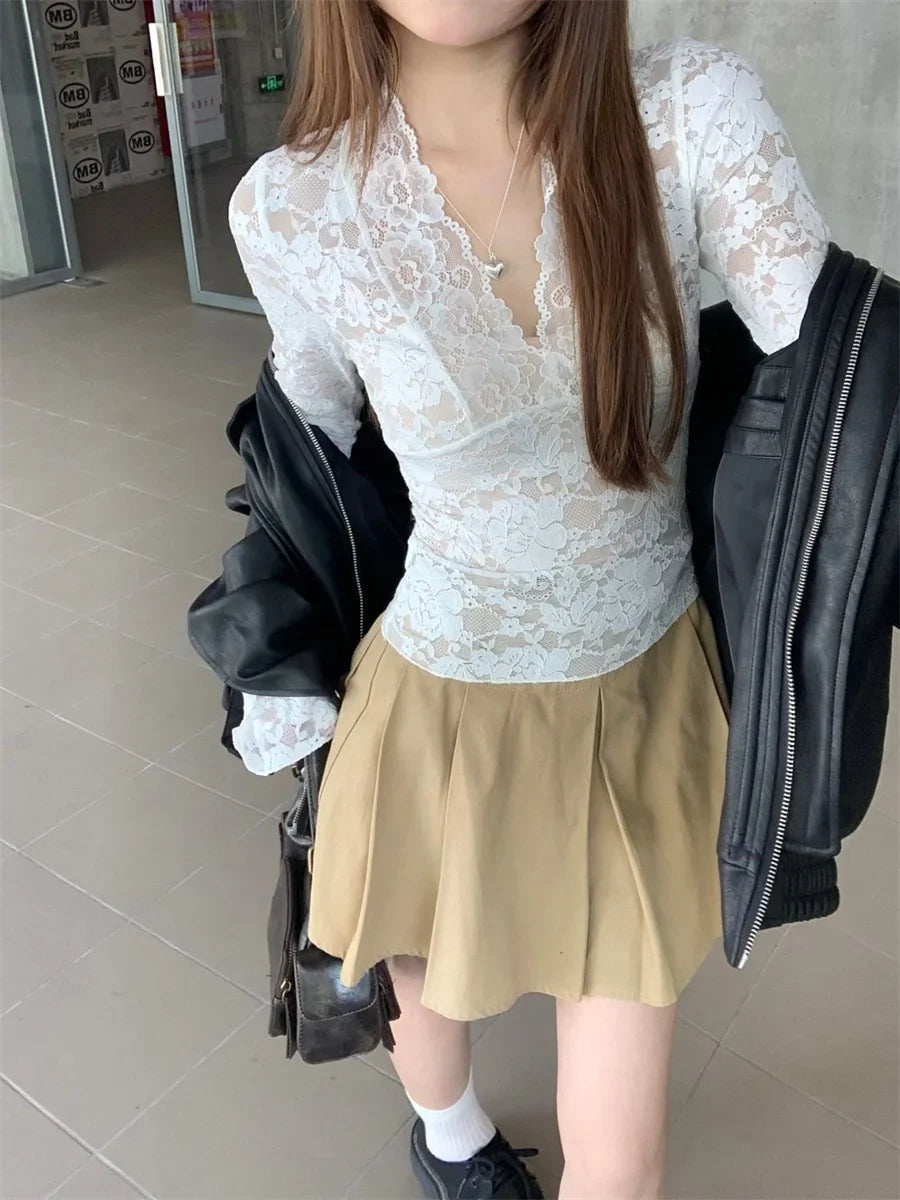 Y2K Lace V Neck Top