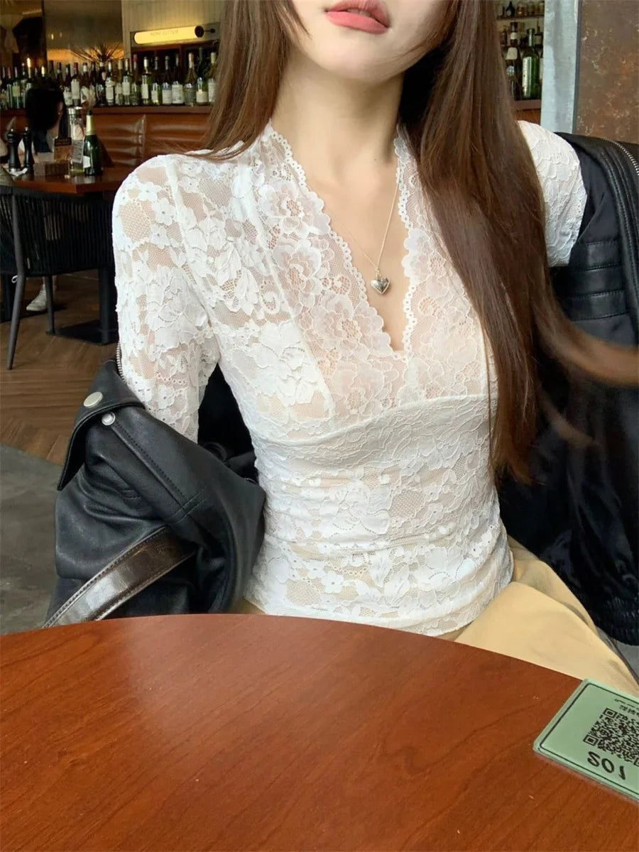 Y2K Lace V Neck Top
