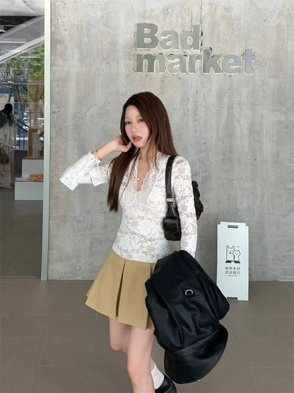 Y2K Lace V Neck Top