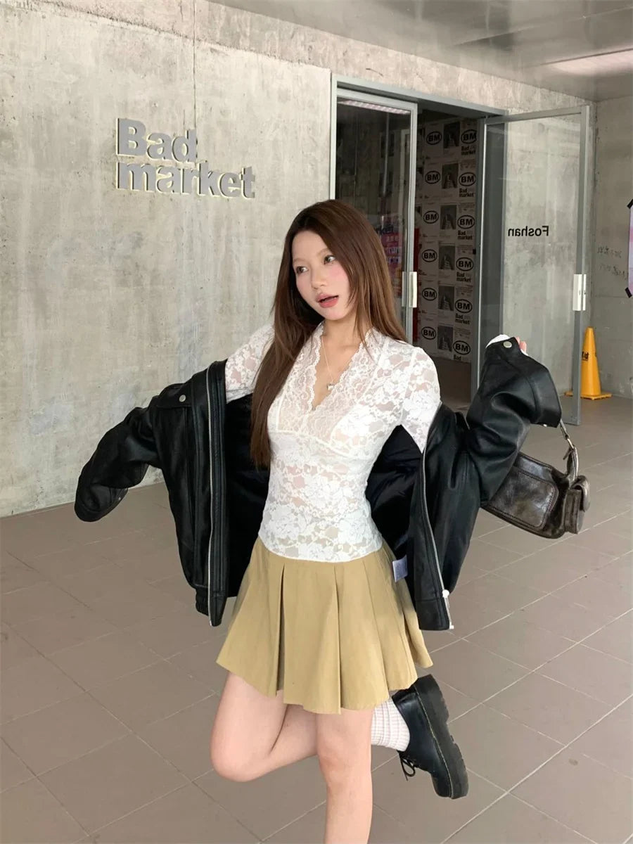 Y2K Lace V Neck Top