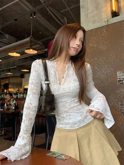 Y2K Lace V Neck Top